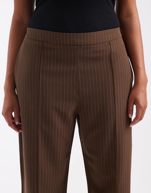 Pieces Curve - pantalones de traje de conjunto a rayas diplomáticas en chocolate, 2 de 5