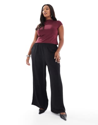 Pieces Plus Pieces Curve Slinky Super Soft Wide Leg Pants In Black