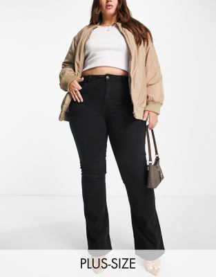 Pieces Plus Pieces Curve Peggy High Waisted Flare Jeans In Black