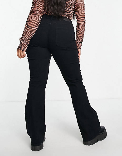 Women Pieces Curve Peggy high waisted flared jeans in black 