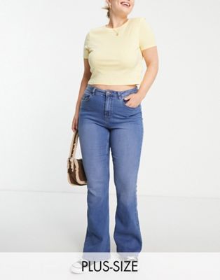 Pieces Plus Pieces Curve Peggy High Waisted Flared Jeans In Light Blue