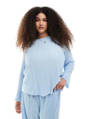 Pieces Curve plisse long sleeve top in light blue - part of a set