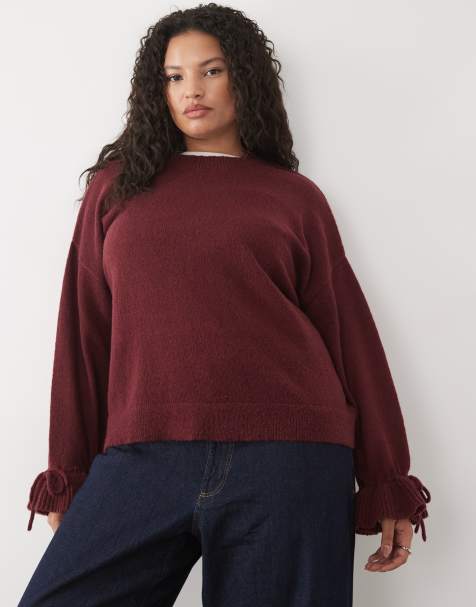 Pieces Curve pull à poignets noués bordeaux - view 1