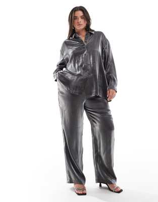 Pieces Curve pull on pants in metallic gray - part of a set