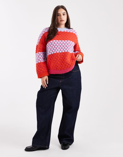 Pieces Curve – Pullover mit mehrfarbig leuchtendem, kontrastierendem Punktemuster, 3 von 4