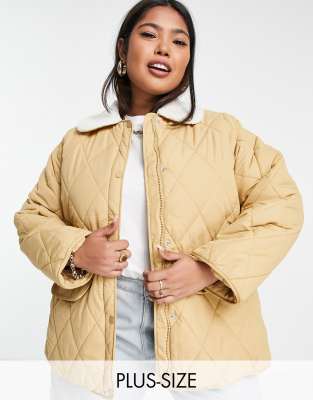 Pieces Curve quilted jacket in beige - ASOS Price Checker