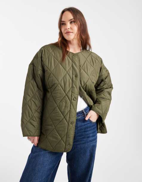 Pieces Curve quilted lightweight jacket in khaki green - view 1