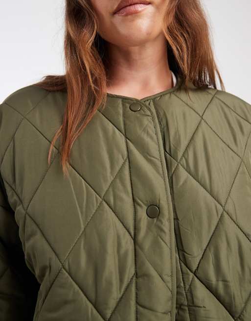 Pieces Curve quilted lightweight jacket in khaki, 2 of 4