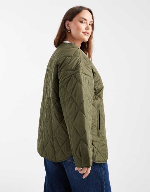 Pieces Curve quilted lightweight jacket in khaki, 3 of 4
