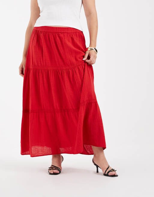Pieces Curve - Rød lagdelt boho maxinederdel, 4 af 5