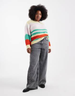 Pieces Plus Pieces Curve Retro Stripe Knit Sweater In Multi