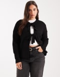 [Pieces Plus] PIECES Curve reversable tie front cardigan in black 20-22 Black