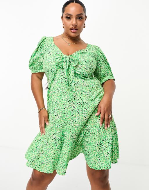 Pieces Curve - Robe courte nouée devant - Vert fleuri