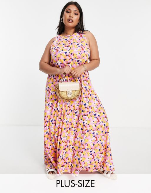Pieces Curve - Robe longue avec encolure américaine à imprimé coloré
