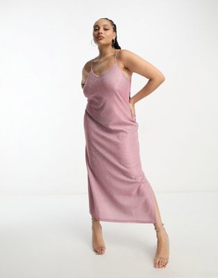 Pieces Curve Premium maxi cami split dress in pink glitter - ASOS Price Checker