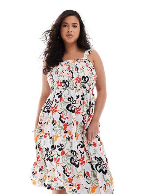 Pieces Curve - Robe longue texturée en jersey à imprimé animal et bretelles à volants - Beige