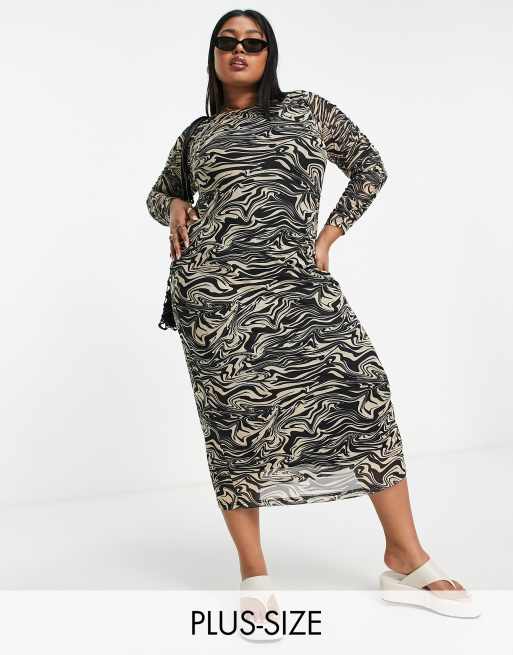 Pieces Curve - Robe mi-longue en tulle à imprimé zébré ondulé