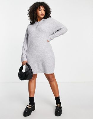 Robes Pieces Curve - Robe pull en maille avec col polo - Gris