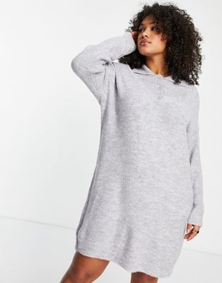 Robes Pieces Curve - Robe pull en maille avec col polo - Gris