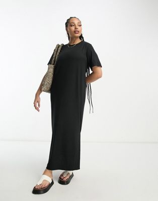 Pieces Curve ribbed maxi t-shirt dress in black - ASOS Price Checker