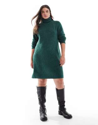 Pieces Curve Roll Neck Mini Jumper Dress In Dark Green - Asos Mini Dress New In 26th October 2024