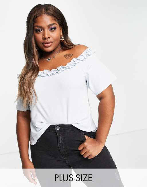 Blue and clearance white bardot top