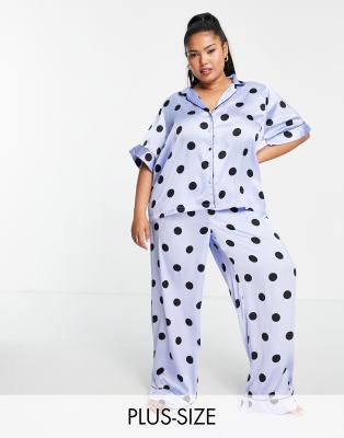 Pieces Curve satin pajama set in blue spot