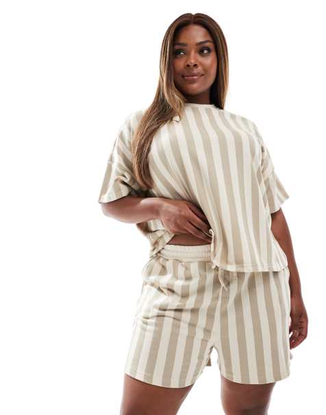 Pieces Curve - Short d'ensemble rayé en jersey - Beige - view 1