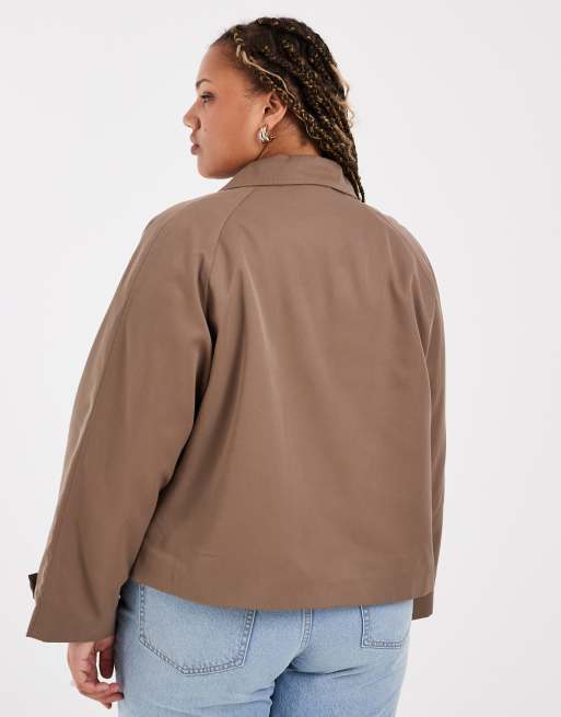 Pieces Curve short trench coat in brown lentil, 2 of 4