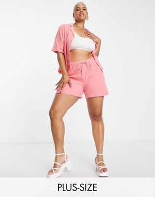 Pieces Curve tie waist shorts co-ord in pink - ASOS Price Checker
