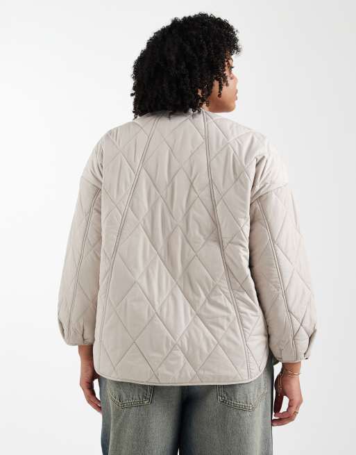 Pieces Curve – Silvergrå, quiltad, lätt jacka, 3 av 4