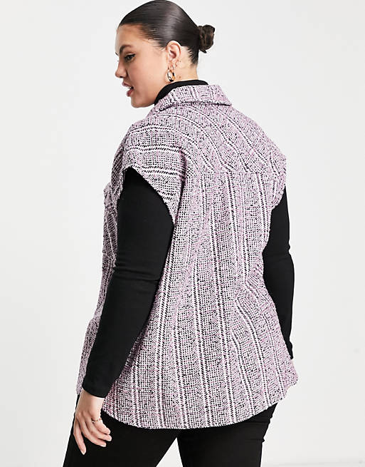 Coats & Jackets Pieces Curve sleeveless shacket in pink & grey check 