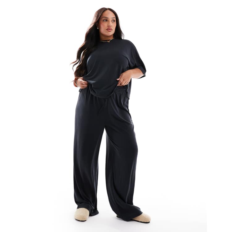 Pieces Curve slinky super soft boxy t-shirt and wide leg