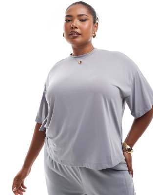 Pieces Plus Pieces Curve slinky super soft boxy t-shirt co-ord in grey