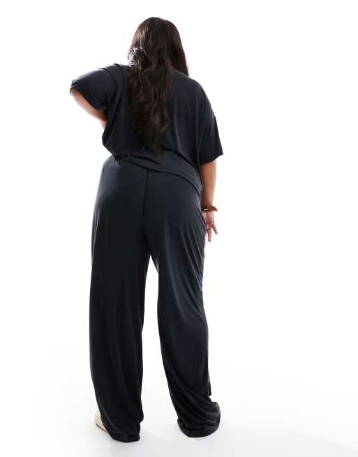 Pieces Curve slinky super soft wide leg pants in black (part of a set), 4 of 5