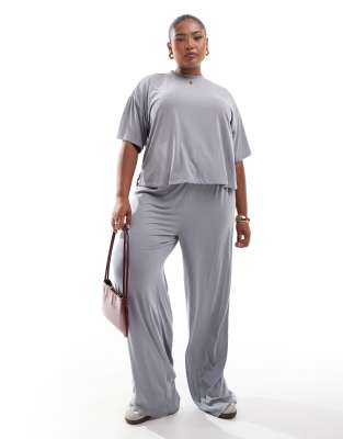 Pieces Plus Pieces Curve slinky super soft wide leg trouser co-ord in grey