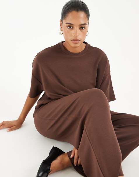 Pieces Curve slouchy co-ord in coffee brown - view 1
