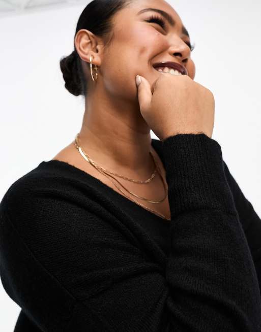 PIECES Curve - Sort mini-sweaterkjole med V-hals, 2 af 4