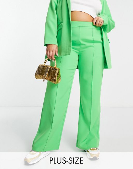 Pieces high waisted wide leg pants in bright green