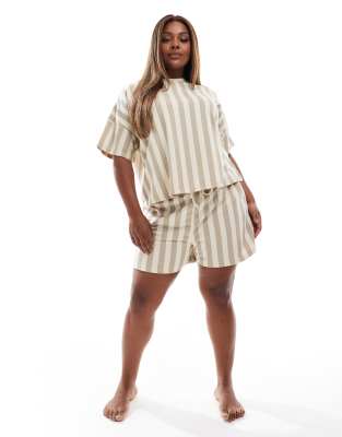 Pieces Plus Pieces Curve Striped Short Sleeve Sweatshirt