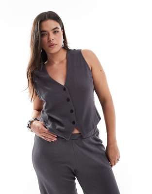 Pieces Curve structured jersey vest in magnet gray - part of a set