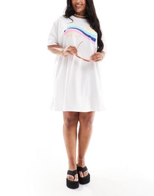 Pieces Curve ’Surf Club’ beach t-shirt mini dress in white