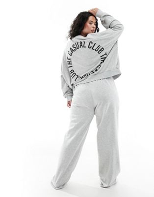 Pieces Curve 'the casual club' slogan sweatshirt co-ord in grey - ASOS Price Checker