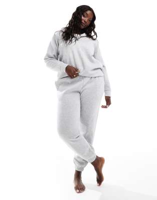 Pieces Curve sweatpants with tie waist in light heather gray - part of a set