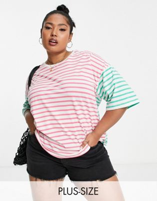 Pieces Curve boxy t-shirt in red & green stripe - ASOS Price Checker