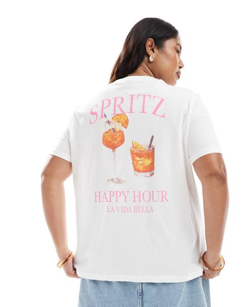 Pieces Curve - T-shirt oversize à imprimé cocktail Spritz - Banc - view 1