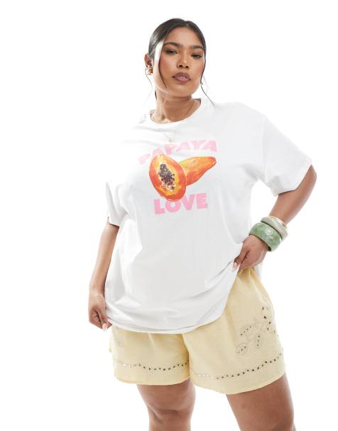 Pieces Curve - T-shirt oversize bianca con grafica "Papaya Love" - view 1