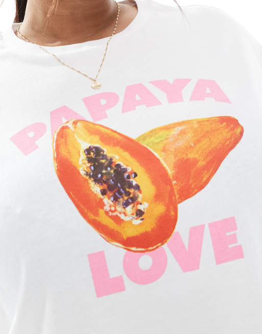 Pieces Curve - T-shirt oversize bianca con grafica "Papaya Love", 3 di 4