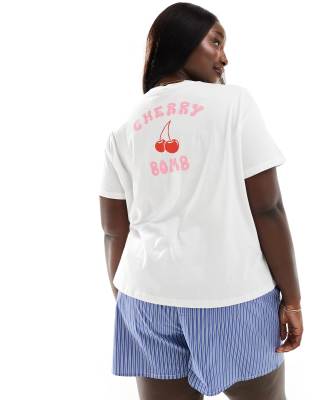 Pieces Plus Pieces Curve T-shirt With 'cherry Bomb' Print In White