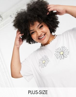 Pieces Curve t-shirt with daisy motif in white - ASOS Price Checker
